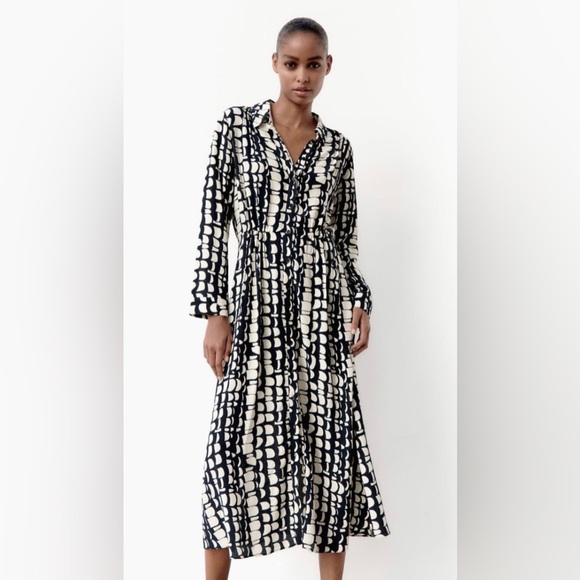 Zara long black and white patterned dress. Worn twice - Picture 1 of 7
